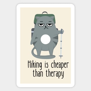 Hiking Is Cheaper Than Therapy Funny Cat Magnet